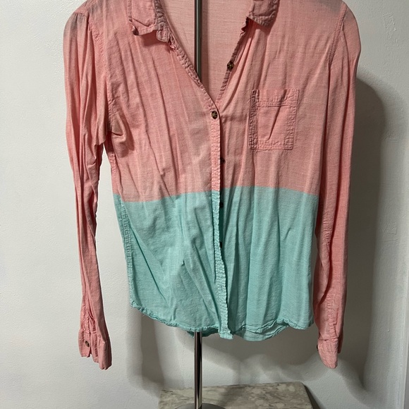 Volcom Pink and Teal Button-Down Shirt - Picture 1 of 2